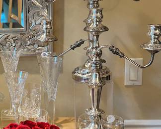 Exquisite Set of Vintage Silver Plated Three Arm Candlesticks