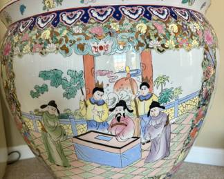 Oversized Famille Rose Emperor Motif Jardiniere Planter or "Chinese Porcelain Fishbowl", 17.5" H x 21.5"W