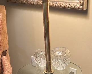 Fabulous MCM Stiffel Floor Lamp with Round Glass Tray Table, 47"H.