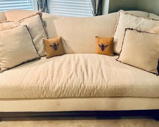 Custom One-Cushion Sofa with Carved Wooden Frame, W88” x H36” x D40”    