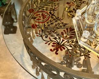 Up Close View of the Beautifully Painted Beveled Glass Side Table Top.