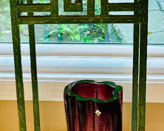 Great Art Glass and Double Marble Pedestal Stand Available.