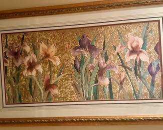 Liz Jardine "Water Iris" Lithograph framed by Decorative Arts, Inc. Gorgeous Floral Print, 39"W x 23"H