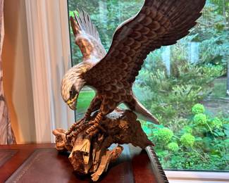 Absolutely Incredible Carved and Hand Painted Wooden Eagle. W19" x H19.5" x D13"