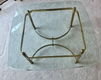 37.5"W x 15.5"H Gorgeous Mid-Century Modern Beveled Glass Tabletop on Brass Base.