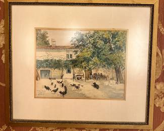 Wood Frame and Double Matted Country Scene Print 18.5” x 16”