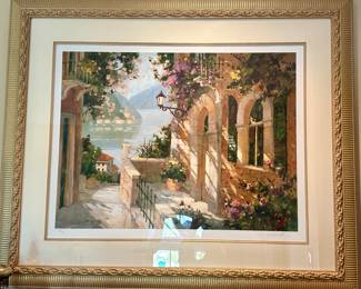 Beautiful Marilyn Simandle (American, b. 1943) "Como Cottage" Master Edition Giclee, Pencil Signed and Numbered 152/195. 48"W x 40" 