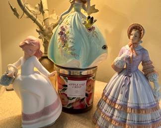 Beautiful Trio of Porcelain Lovelies, Including a Lladro Daisa Golden Memories Figurine "Girl Gathering a Bouquet", a Stunning Vintage Josef Originals "Lady in Green with Swallows" from Fantasia and a Lenox "Springtime Promenade"