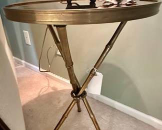 Wonderful Brass Side Table with Black Marble Top and Bamboo Style Legs. 16.5” x 24.5”