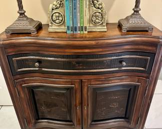 Wood Cabinet with Asian-Inspired Painting on the Drawer, Cabinet Doors and Sides