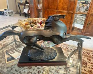 Signed Max Milo Modern Horse Stallion Bronze Statue Mid Century Collectible Art Gift, 14.5" x 30", Number 0053.