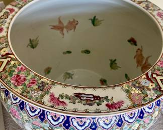 Interior and Detailed View of the Large Famille Rose Emperor Motif Jardiniere Planter 
