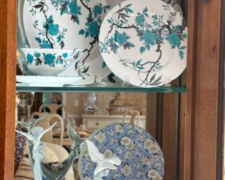Absolutely Gorgeous Shelley Fine Bone China "Chippendale in Blue No. 13228 7 Pc. Set, Shown with a Shelley "Blue Daisy" No. 13203 3 Pc. Set and Lladro Premier Issue 6579.