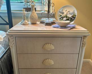Vintage Mt. Airy Nightstand, Solid Wood Art Deco Style with Shell Handles, W31” x H28.5” x D18”.  There are two Available.