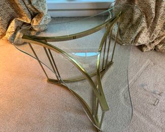 Mid Century Modern Brass and Glass Console Table, 25"W x 22" x 20.5"H