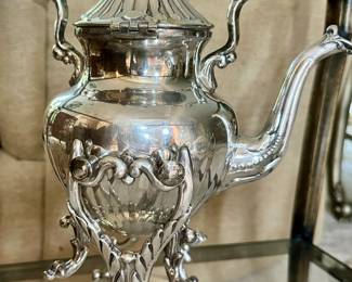 Britannia Sheridan Silver On Copper Tipping Teapot with Tea Kettle Tilting Stand