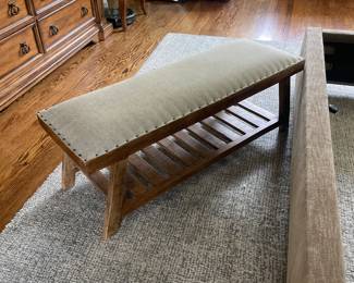 Bench End of Bedroom Upholstered Nailhead Trim Entryway Seat Wood