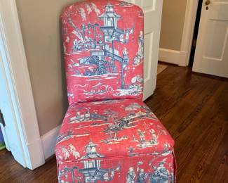Coral and Blue Chinoiserie Skirted Chair