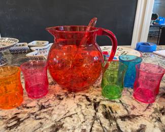 Vintage Kool-Aid Pitcher and 5 Glasses