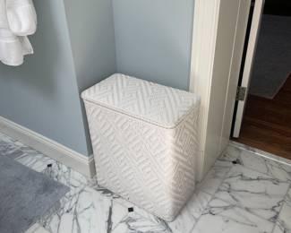Faux Wicker Rattan White Laundry Hamper Retro