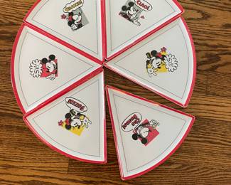 Vintage Walt Disney Mickey Minnie Mouse Set 6 Triangle Pizza