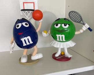 Vintage M&M Peanut MM Blue Basketball Player and Green Tennis Player Candy Dispense Collectible