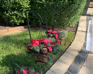 Outdoor Holiday Lighted Pine and Poinsettia Baskets