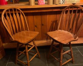 Pair of Swivel Oak Bar Stools