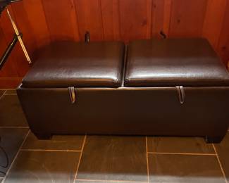 Faux Leather Bench Storage Ottoman with Tray Lids