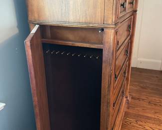 Solid Wood Upright 6 Drawer Dresser with Side Holders and Top Mirror with Compartments