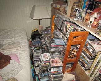 CDs GALORE, shelving, collectible horse statues