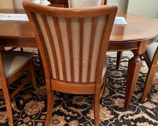 Chair backs would blend with many styles. Fabric is clean, no tears. I like the flair the backs have.