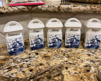 Blue and white spice jars