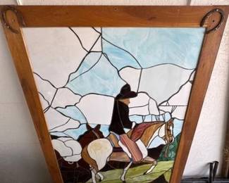 9504 Stained Glass Cowboy Window Panel