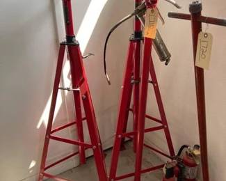 1710 2 2 Ton HighPosition Hoist stands, 1 34 Ton Hoist Stand, And a Grease Gun
