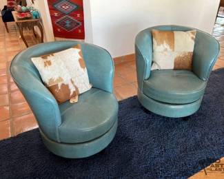 6300 2 Swivel Chairs with 2 Cowhide throw pillows