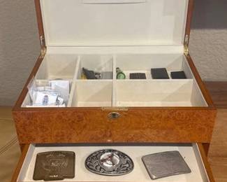 7002 Jewelry Box with Belt Buckles, Money Clips, NHRA Pins, Luggage Locks