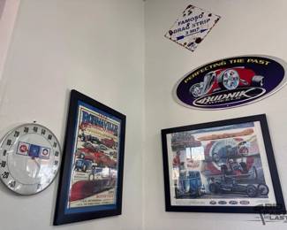 1240 Thermometer, 2 Metal Signs, 2 Car Posters