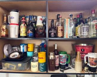 1800 Bottle collection, cups, and more