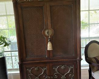 Large TV cabinet/armoire. 87 tall, 47 wide, 33 deep. Metal detail. $400