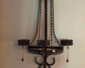 Antique Unique wall hanging sconce. $90. Gold glass prisms.