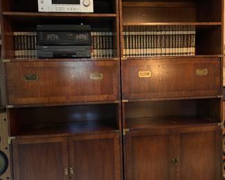 Mid-century book case/entertainment center, drop front. $250 each. 76x36x18