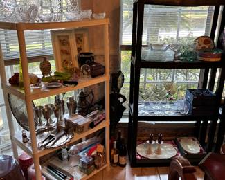 Nice glassware, Waterford, Mikasa, pink and purple glass, many dinnerware sets, Wedgwood, Jane Seymour, Johnson’s Bros., England