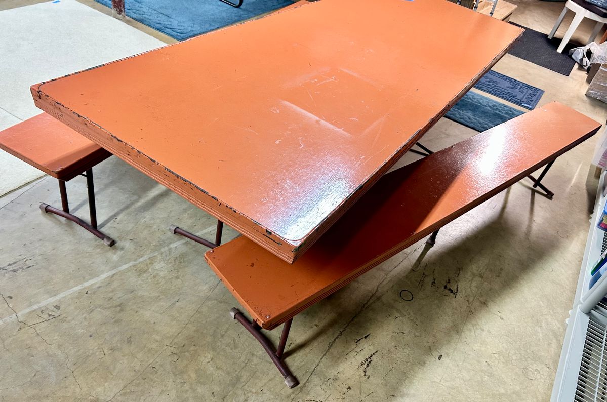 MCM Metal 95”long 3 pc  Folding picnic table/ bench set $395