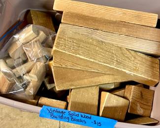 Vintage solid wood building blocks complete bucket $15