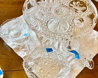 Vintage Crystal  pedestal cake platter $15
Cream & sugar or candy dish $10