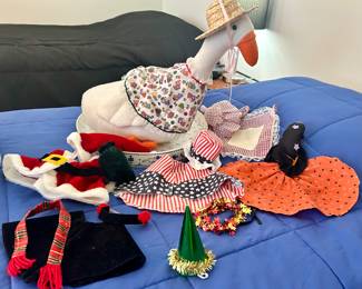 Cement goose with clothing for ea holiday
