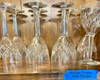 8 Vntg crystal wine/ water glasses $5ea