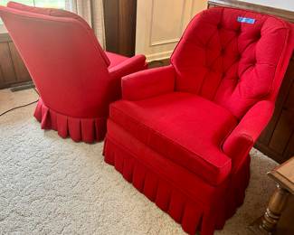 John M Smithe vintage upholstered red armchairs 16” floor seats $65ea; 2 for $100