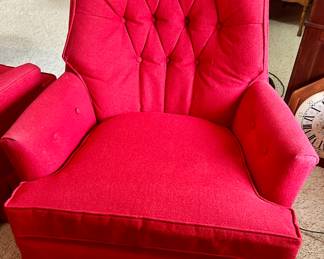 John M Smithe vintage upholstered red armchairs 16” floor seats $65ea; 2 for $100